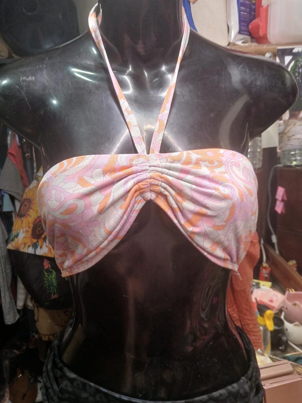 Pink & Orange Paisley Halter Bandeau Bikini Top